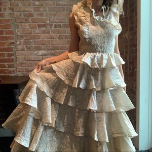 Ulla johnson beige golden ruffle dress